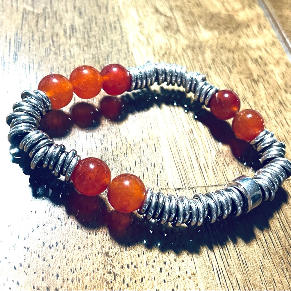 Sterling Silver and Red Coral Statement Bracelet